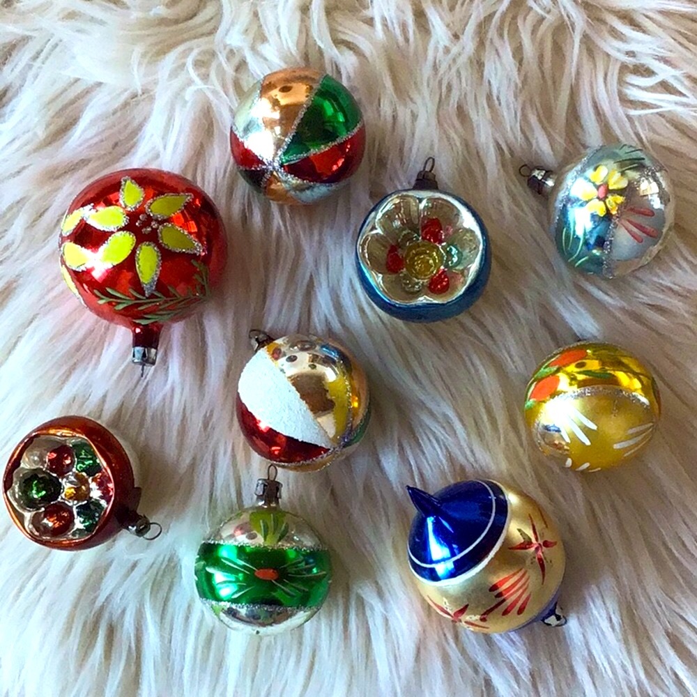 Vintage mid century mercury glass ornaments